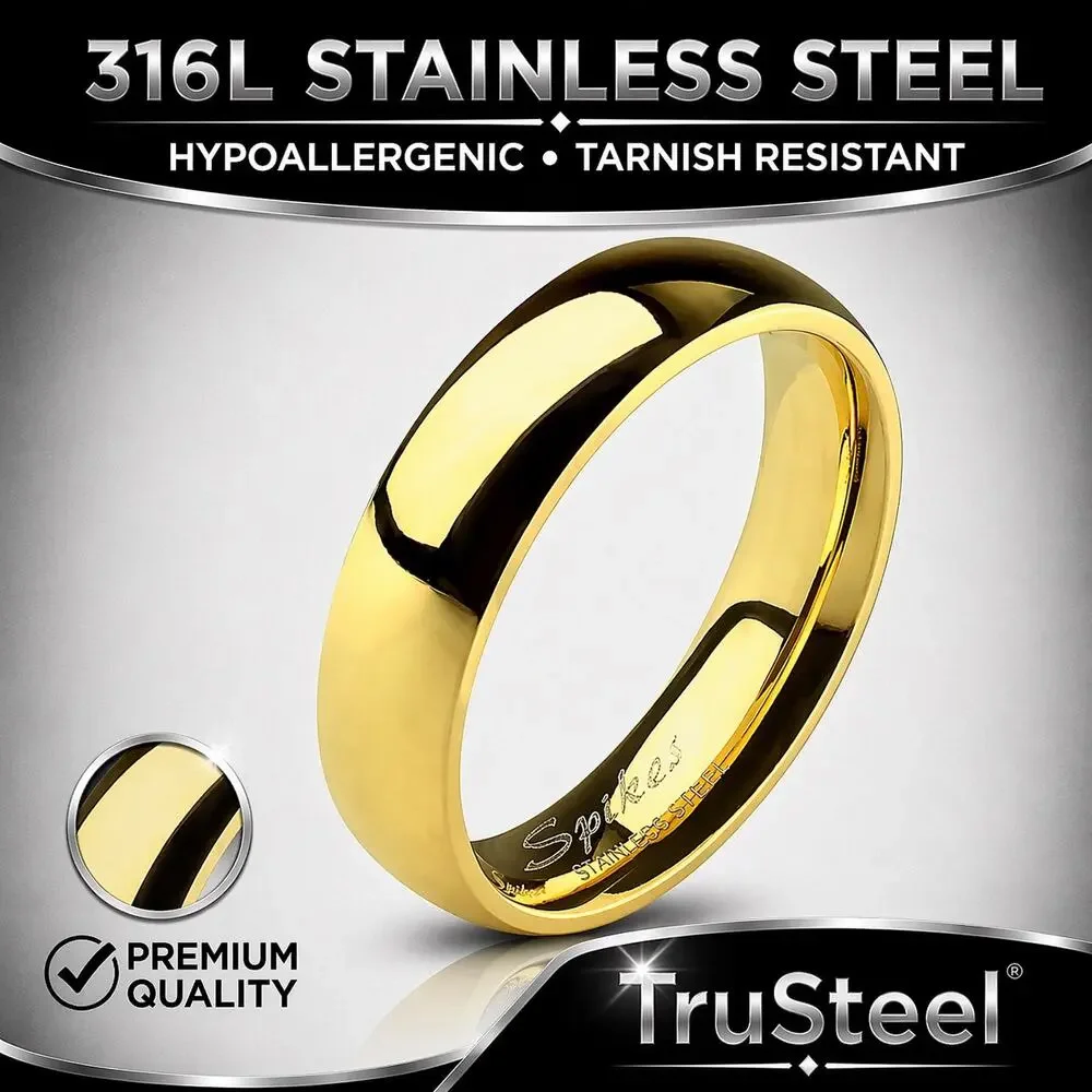 Polished Gold IP Wedding Band Ring 316L Stainless Steel 4mm width Size 10