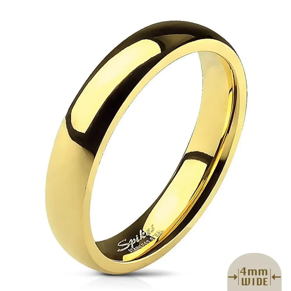 Polished Gold IP Wedding Band Ring 316L Stainless Steel 4mm width Size 10