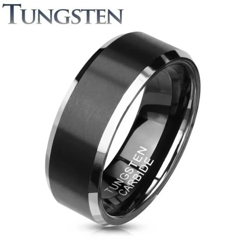 New Black Brushed Center Black Tungsten Carbide‎ Ring Size 13