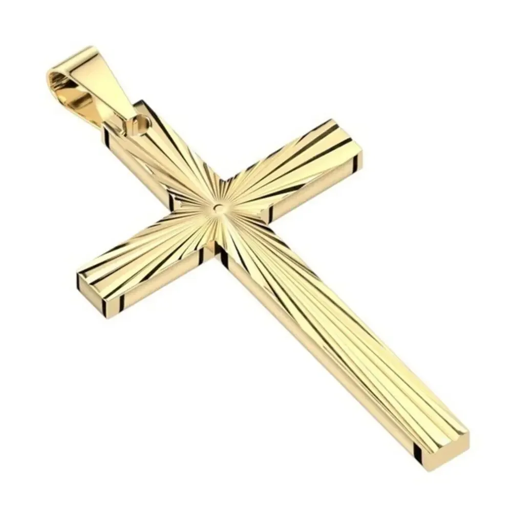 NWOT‎ Engraved Starburst Cross Stainless Steel Pendant