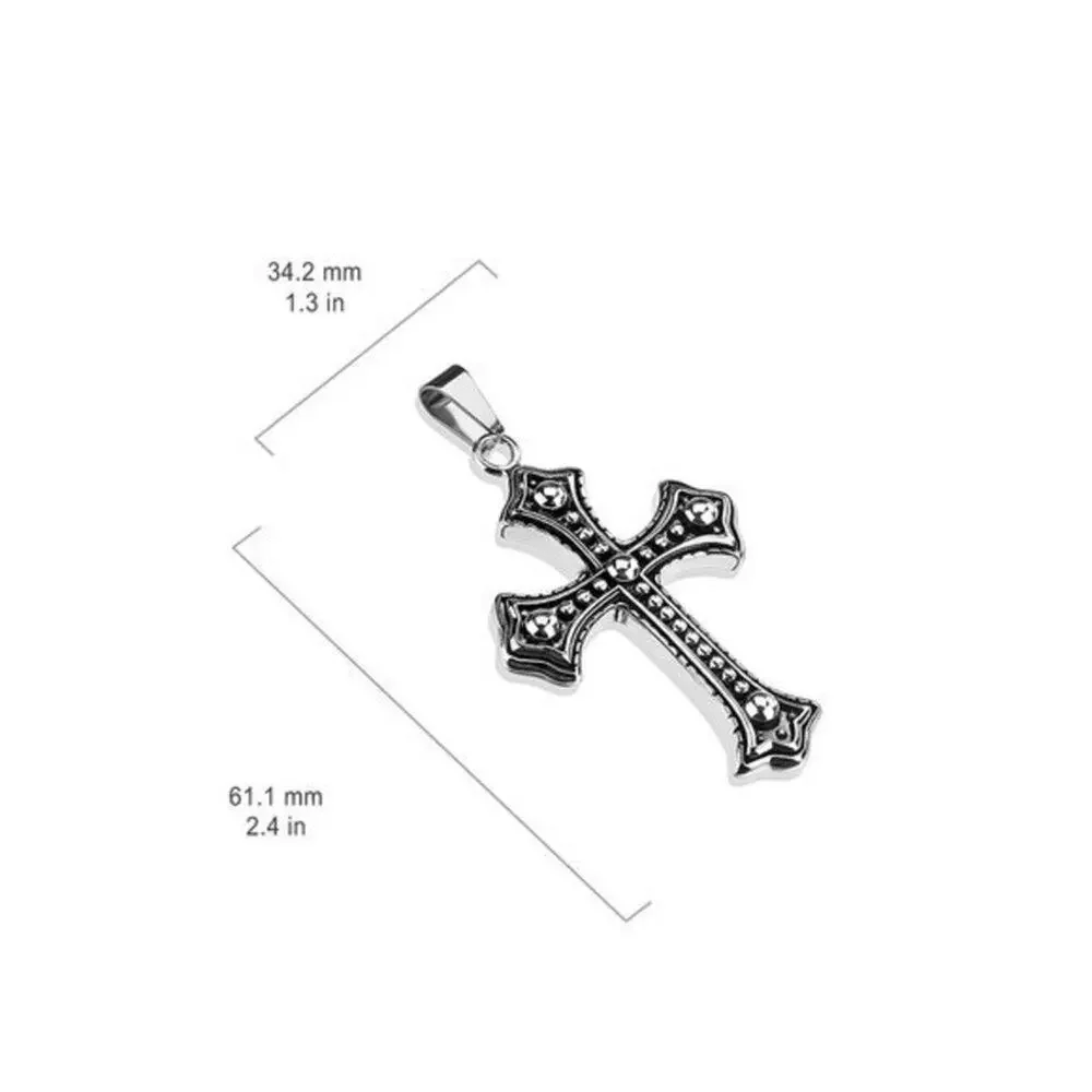 NWOT‎ Metallic Ball Layered Cross 316L Stainless Steel Pendant