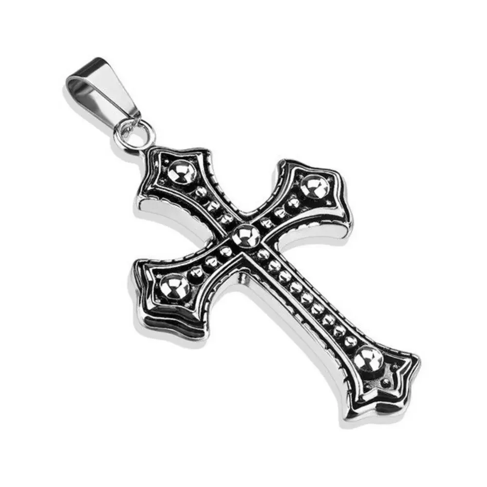 NWOT‎ Metallic Ball Layered Cross 316L Stainless Steel Pendant