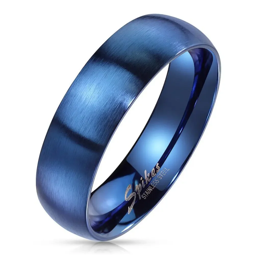 Matte Finish Surface Classic Dome Blue PVD Stainless Steel Band Ring 6mm width